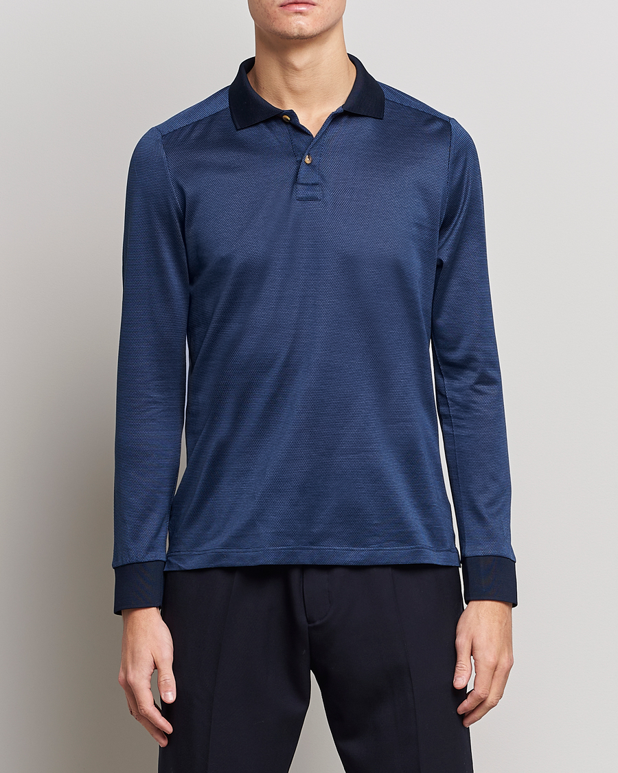 Herren |  | Eton | Knit Jaquard Polo Shirt Blue