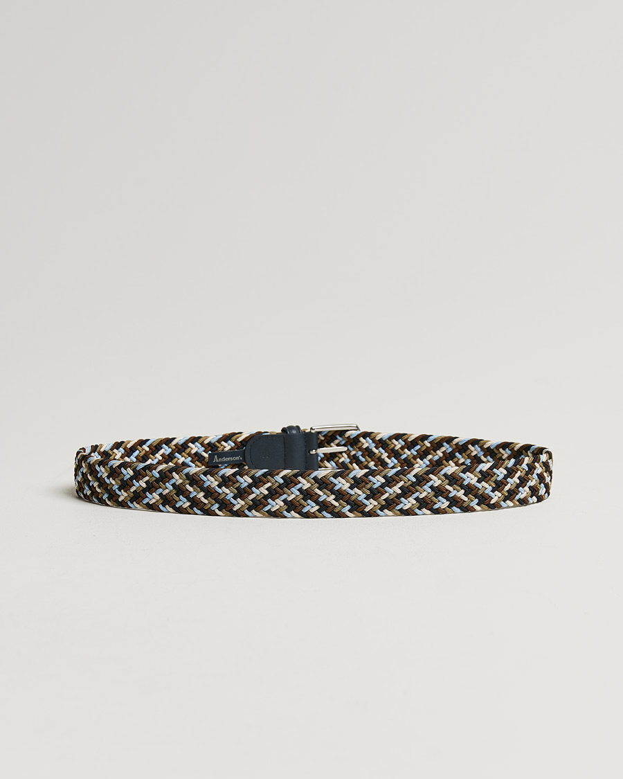 Herren | Italian Department | Anderson's | Stretch Woven 3,5 cm Belt Navy/Green/Brown