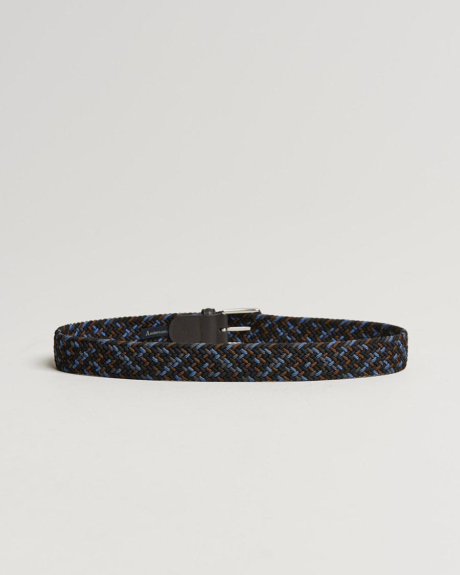 Herr |  | Anderson's | Stretch Woven 3,5 cm Belt Navy/Brown