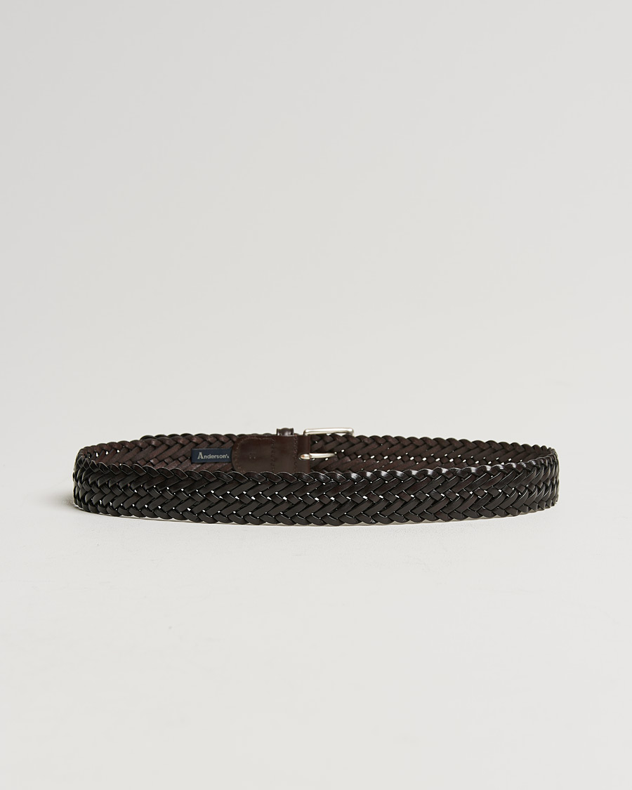 Herren | Geflochtene Gürtel | Anderson's | Woven Leather 3,5 cm Belt Dark Brown