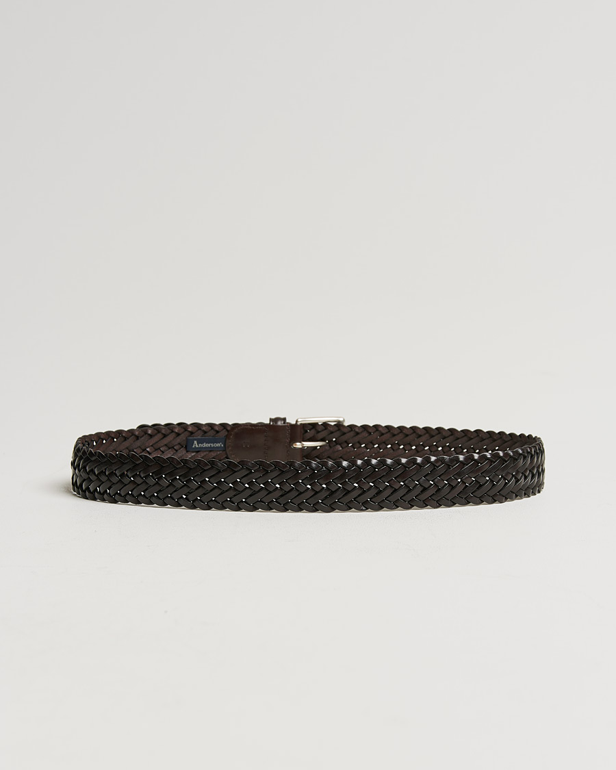 Herren | Business & Beyond | Anderson's | Woven Leather 3,5 cm Belt Dark Brown