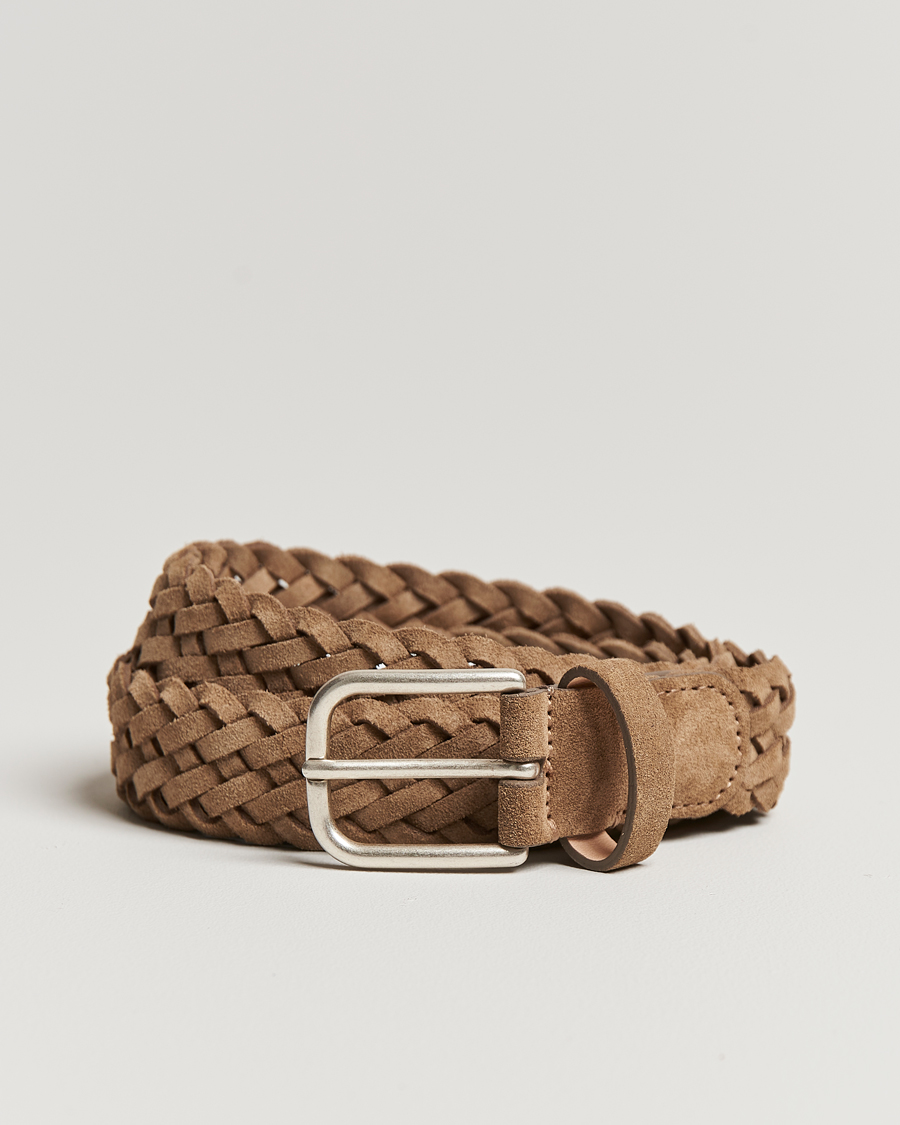Herren | Gürtel | Anderson's | Woven Suede Belt 3 cm Beige