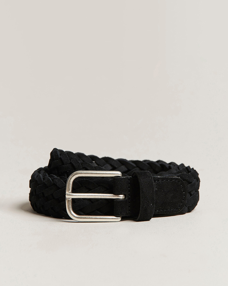 Herren |  | Anderson's | Woven Suede Belt 3 cm Black