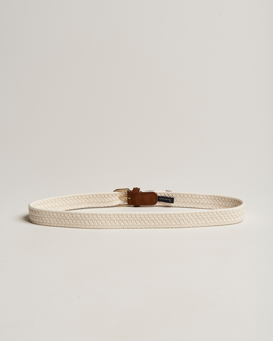 Herren | Geflochtene Gürtel | Anderson's | Braided Cotton Casual Belt 3 cm White