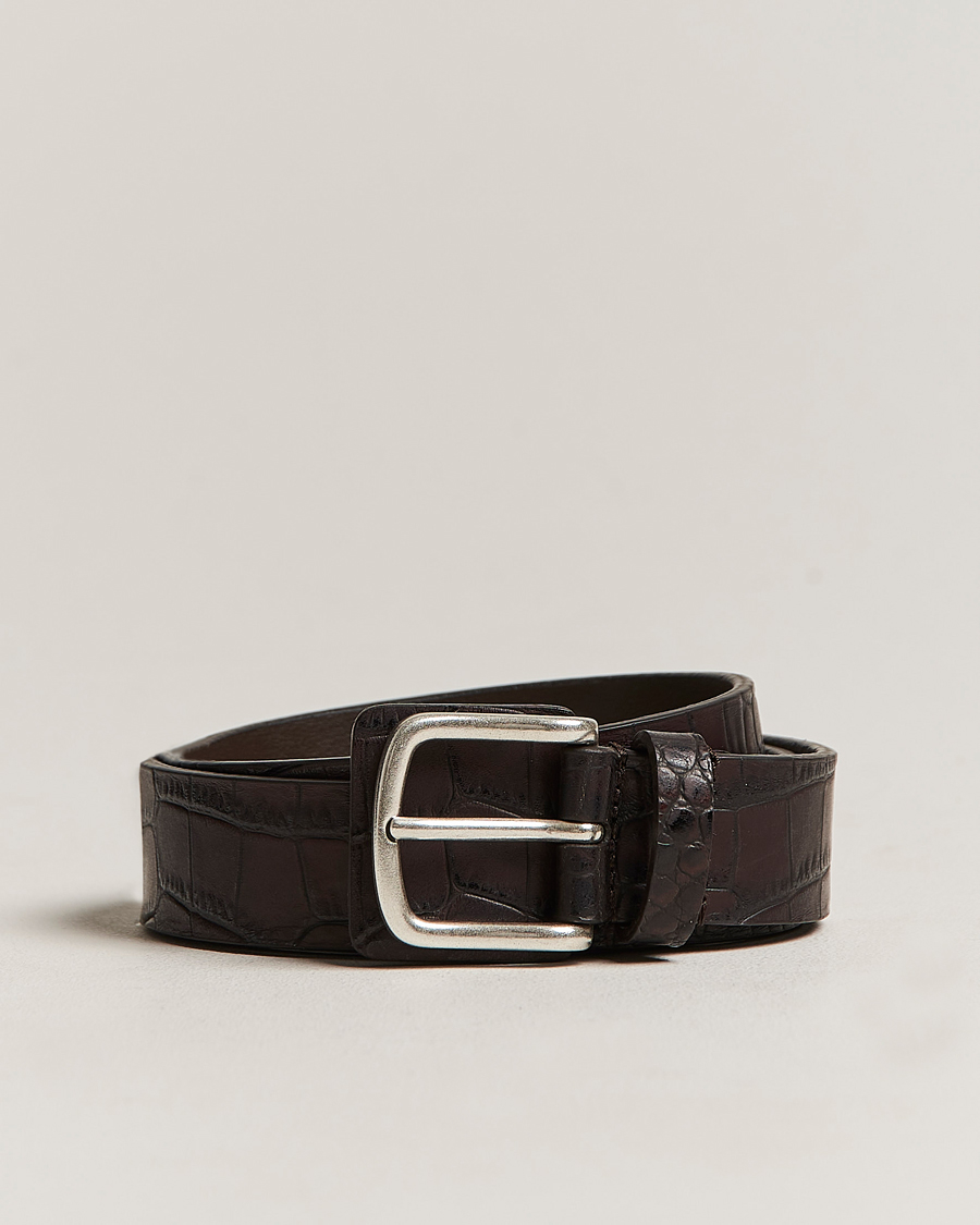 Herren | Anderson's Embossed Croco Belt 3 cm Brown | Anderson's | Embossed Croco Belt 3 cm Brown