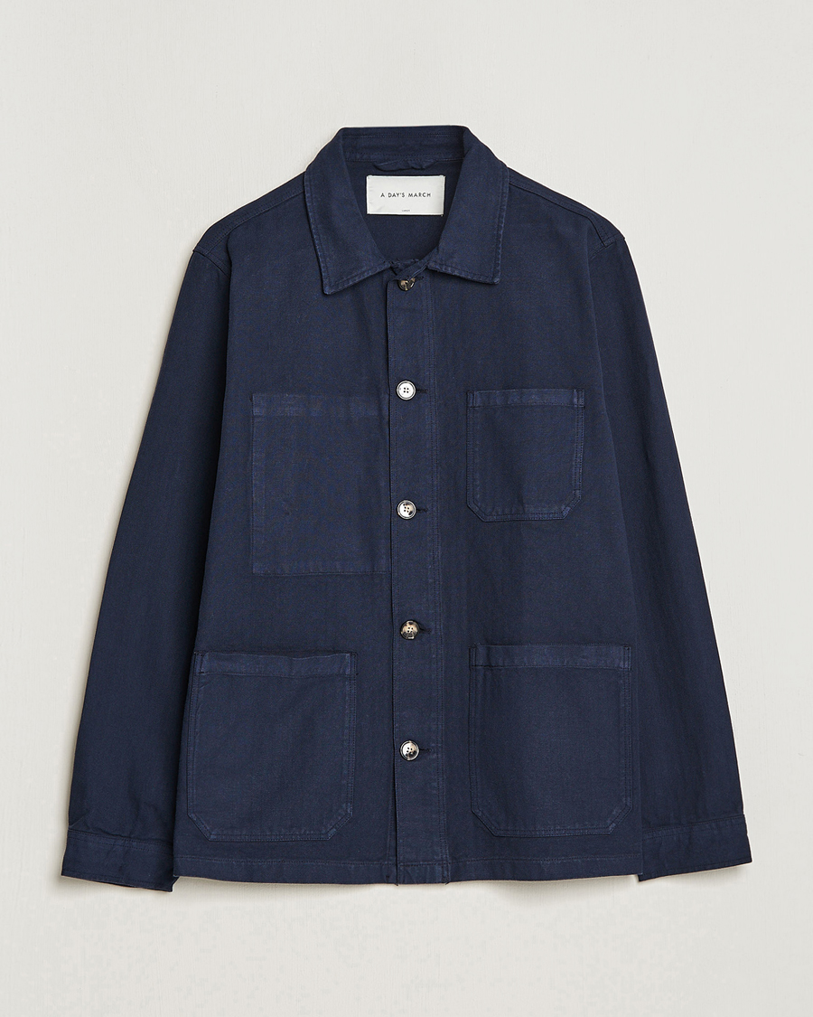 Herren | Hemden | A Day's March | Herringbone Overshirt Navy