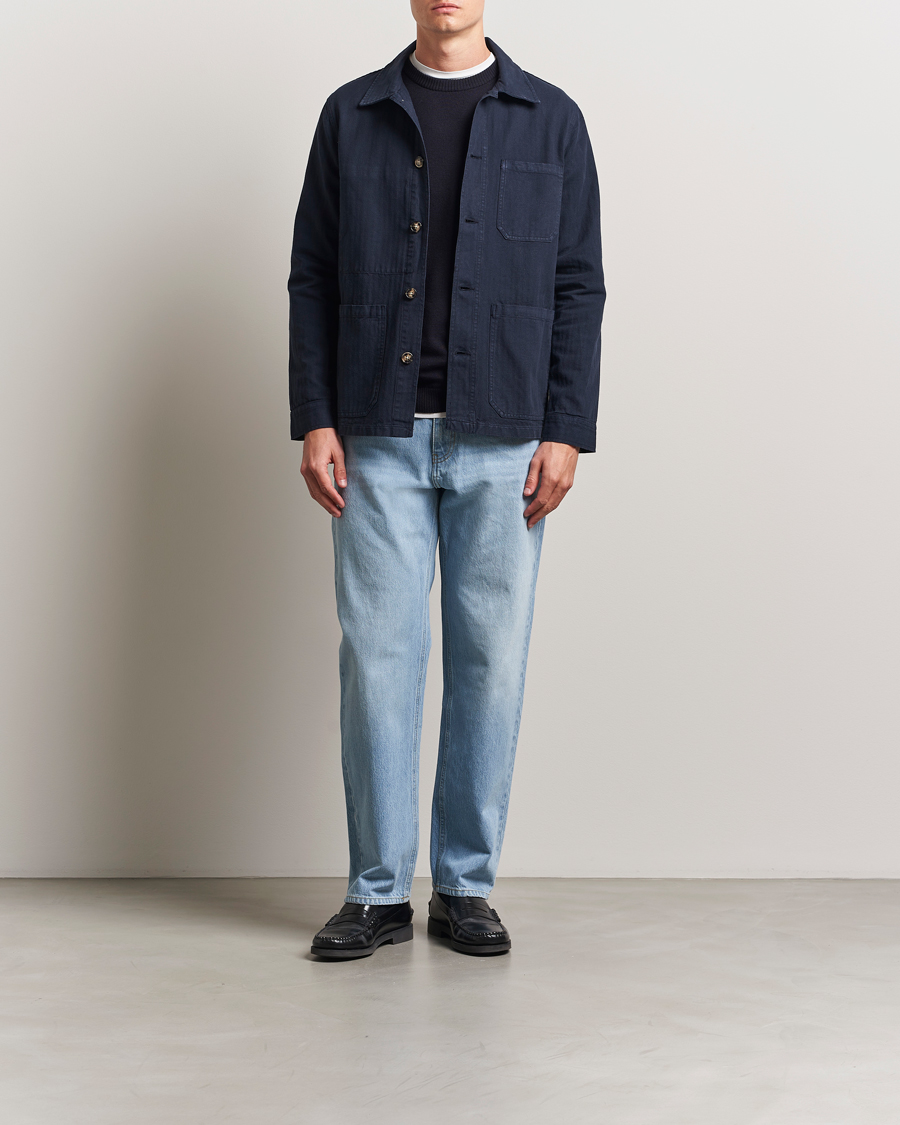 Herren | Hemden | A Day's March | Herringbone Overshirt Navy