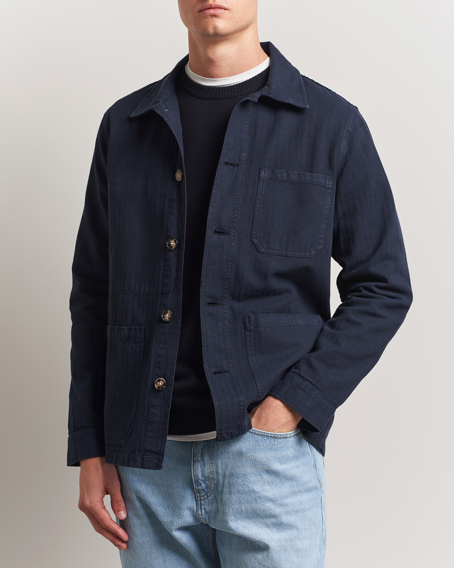 Herren | Frühlingsjacken | A Day's March | Original Herringbone Overshirt Regular Fit Navy