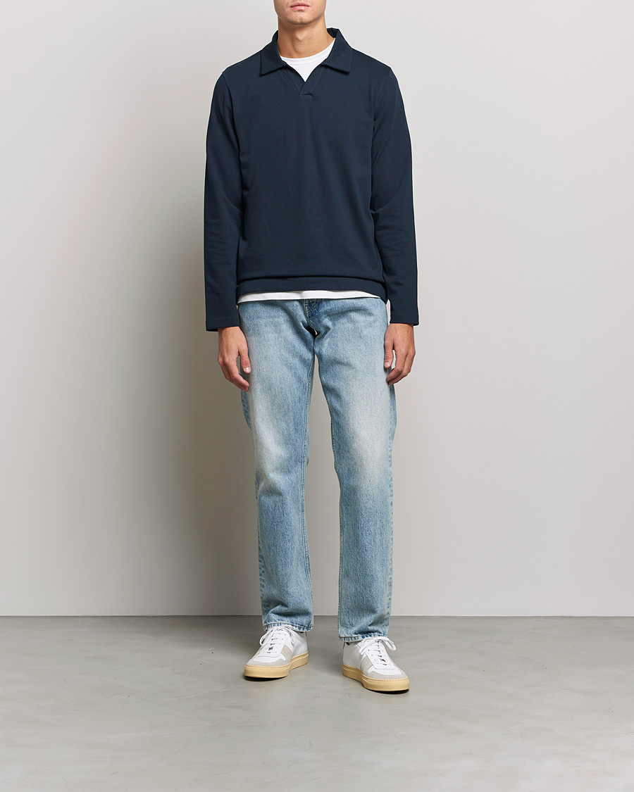 Herren | Langarm-Poloshirts | A Day's March | Branford Long Sleeve Jersey Polo Navy