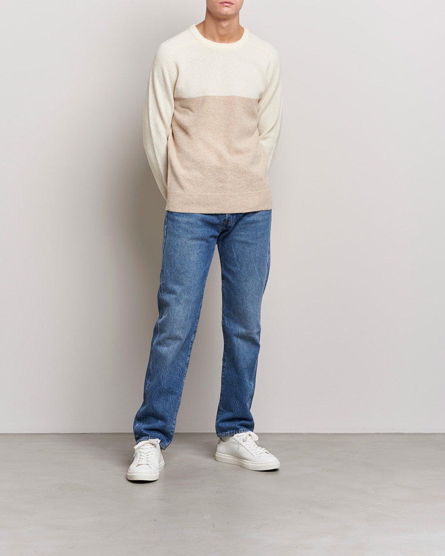 Herren | A Day's March | A Day's March | Brodick Block Lambswool Sweater Sand/Off White