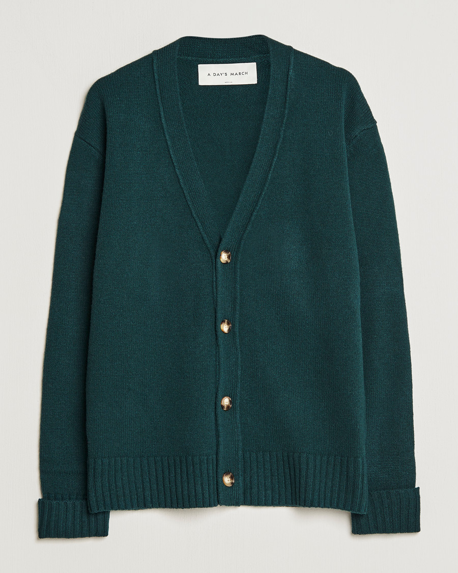 Herren | Pullover | A Day's March | Snag Lambswool Cardigan Bottle Green