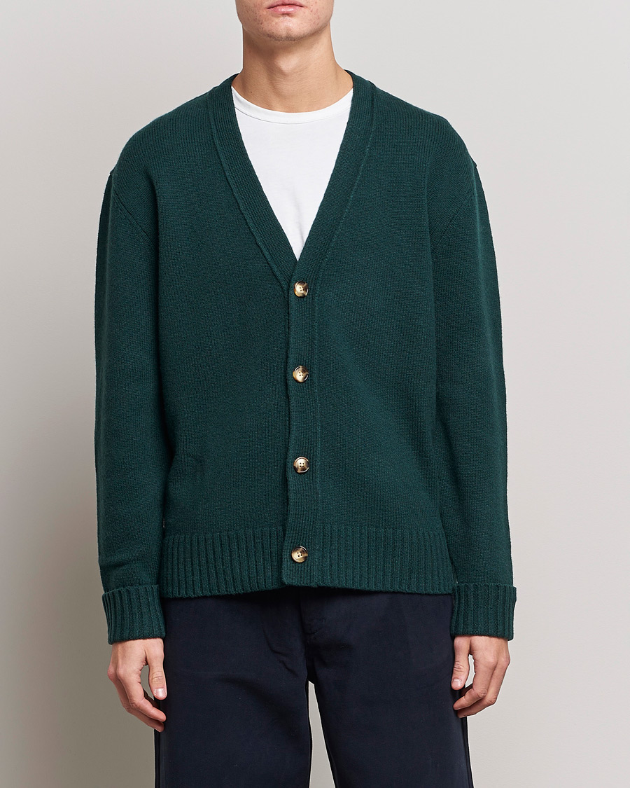 Herren | Pullover | A Day's March | Snag Lambswool Cardigan Bottle Green