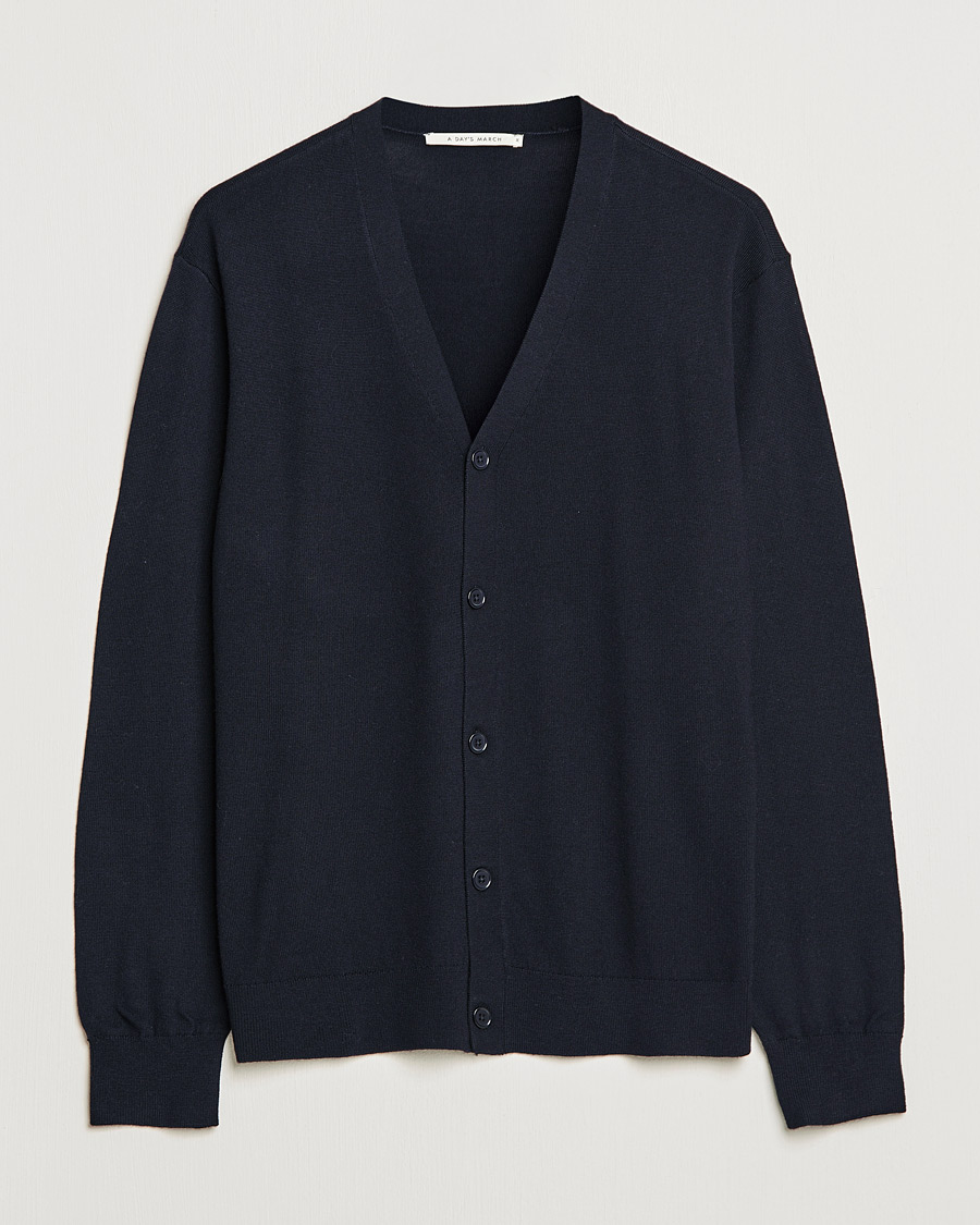 Herren | Pullover | A Day's March | Oca Merino Cardigan Navy