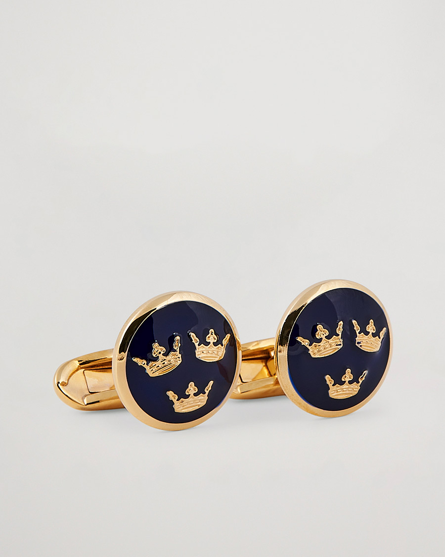 Herren | Stenströms Three Crown Cufflink Navy/Gold | Stenströms | Three Crown Cufflink Navy/Gold