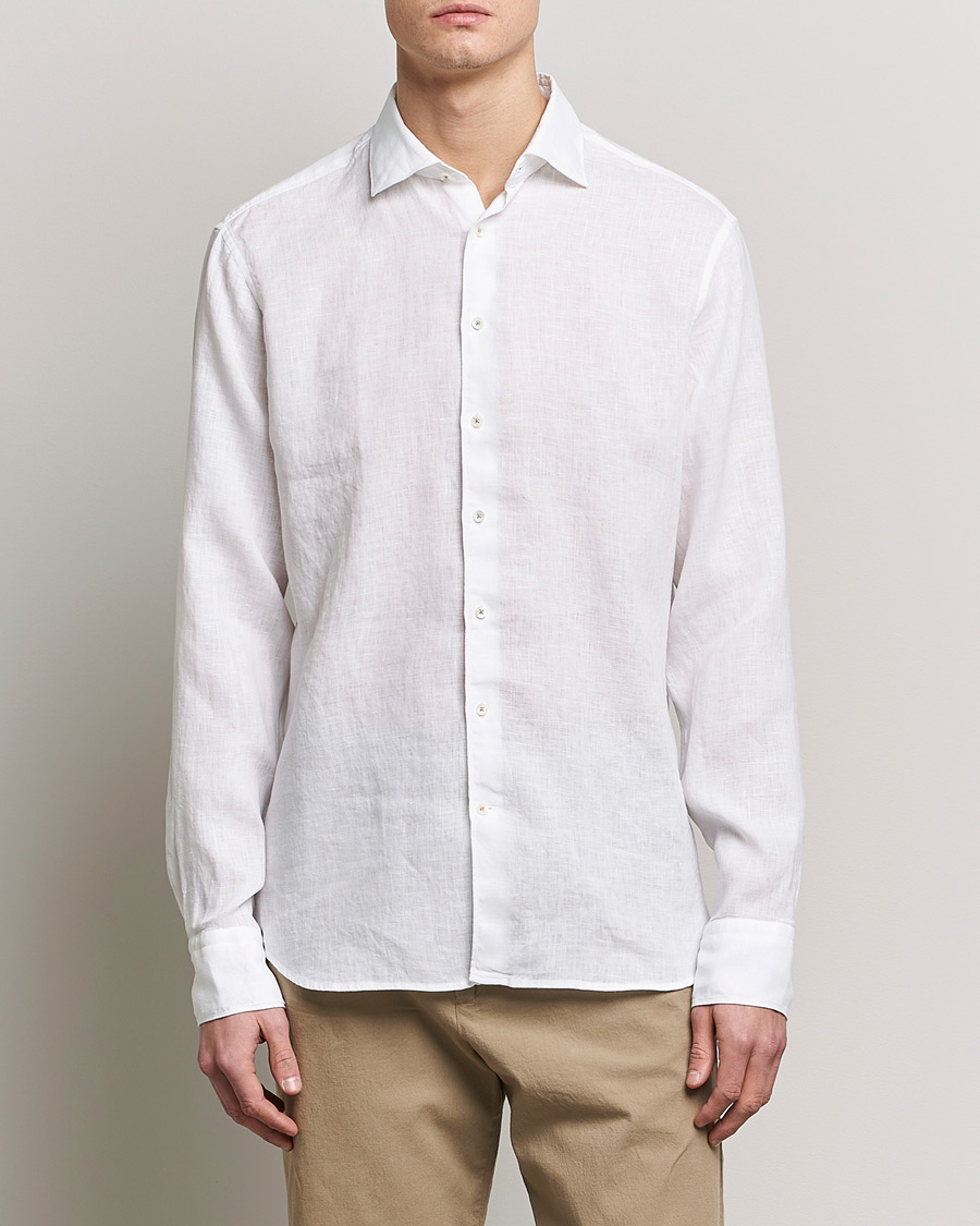 Herren | Hemden | Stenströms | Fitted Body Cut Away Linen Shirt White