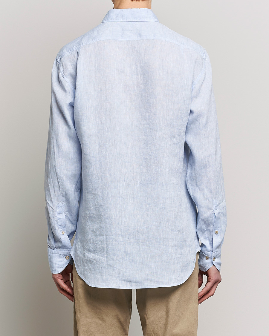 Herren | Hemden | Stenströms | Fitted Body Cut Away Linen Shirt Light Blue
