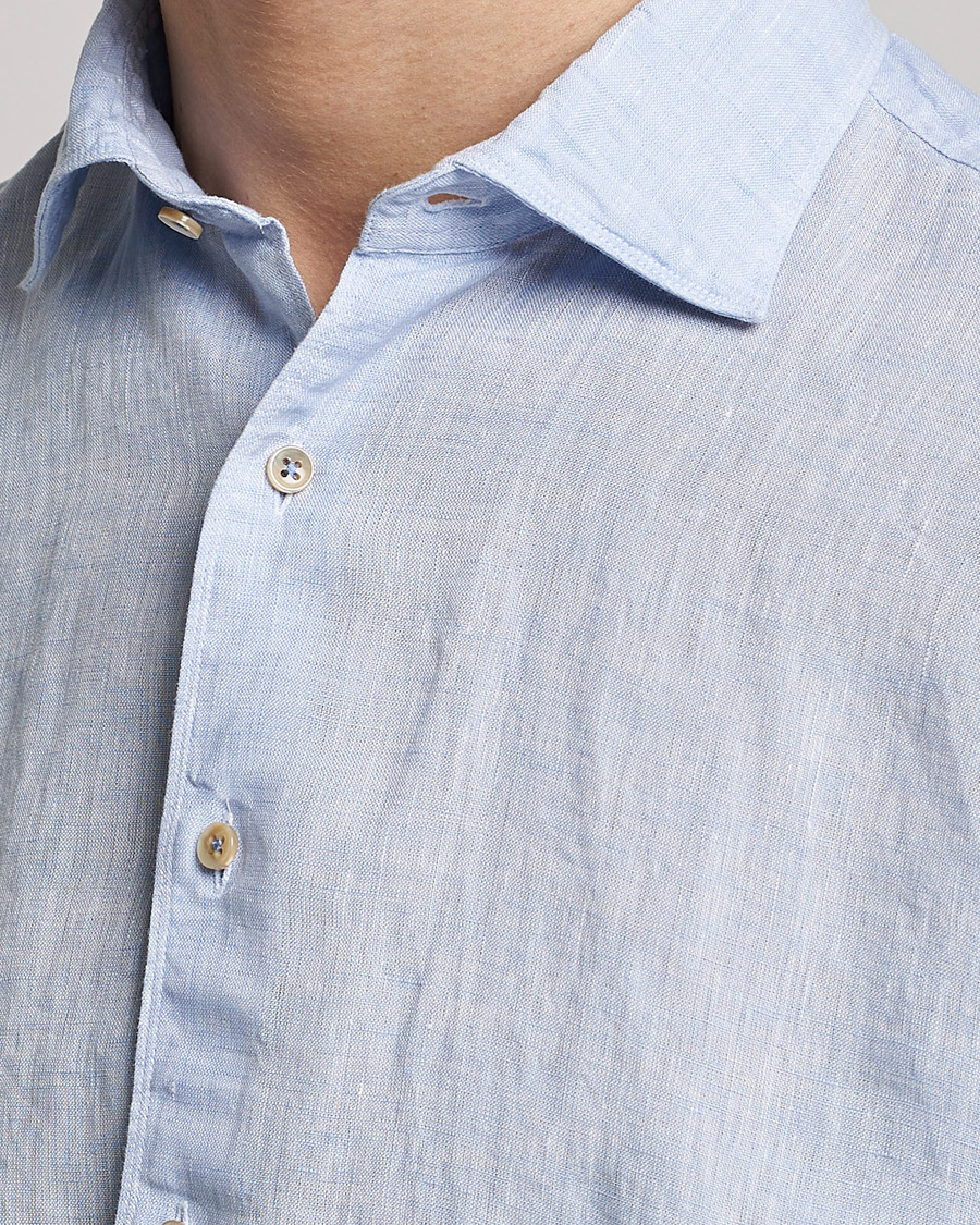 Herren | Hemden | Stenströms | Fitted Body Cut Away Linen Shirt Light Blue