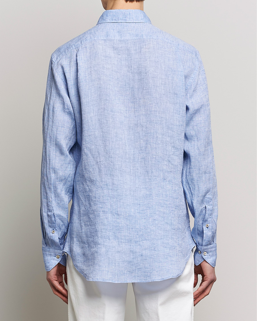 Herren | Hemden | Stenströms | Fitted Body Cut Away Linen Shirt Blue