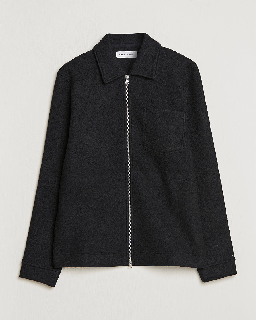 Herren | Hemden | Samsøe & Samsøe | Hannes Boiled Wool Full Zip Overshirt Black