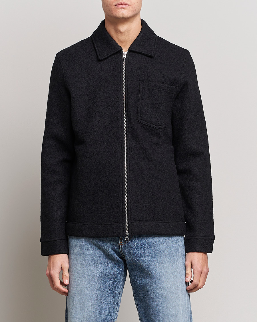 Herren | Hemden | Samsøe Samsøe | Samsøe & Samsøe Hannes Boiled Wool Full Zip Overshirt Black