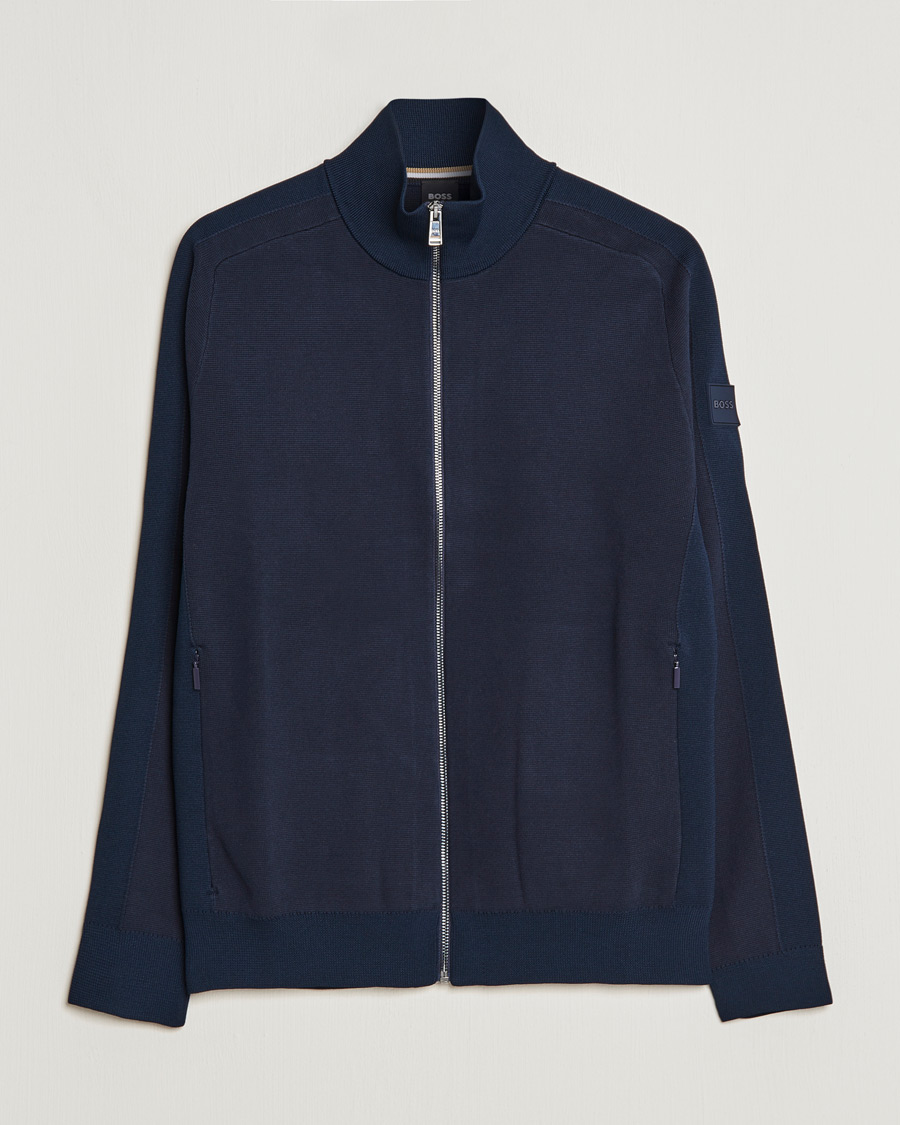 Herren | Pullover | BOSS BLACK | Fisio Knitted Full Zip Dark Blue