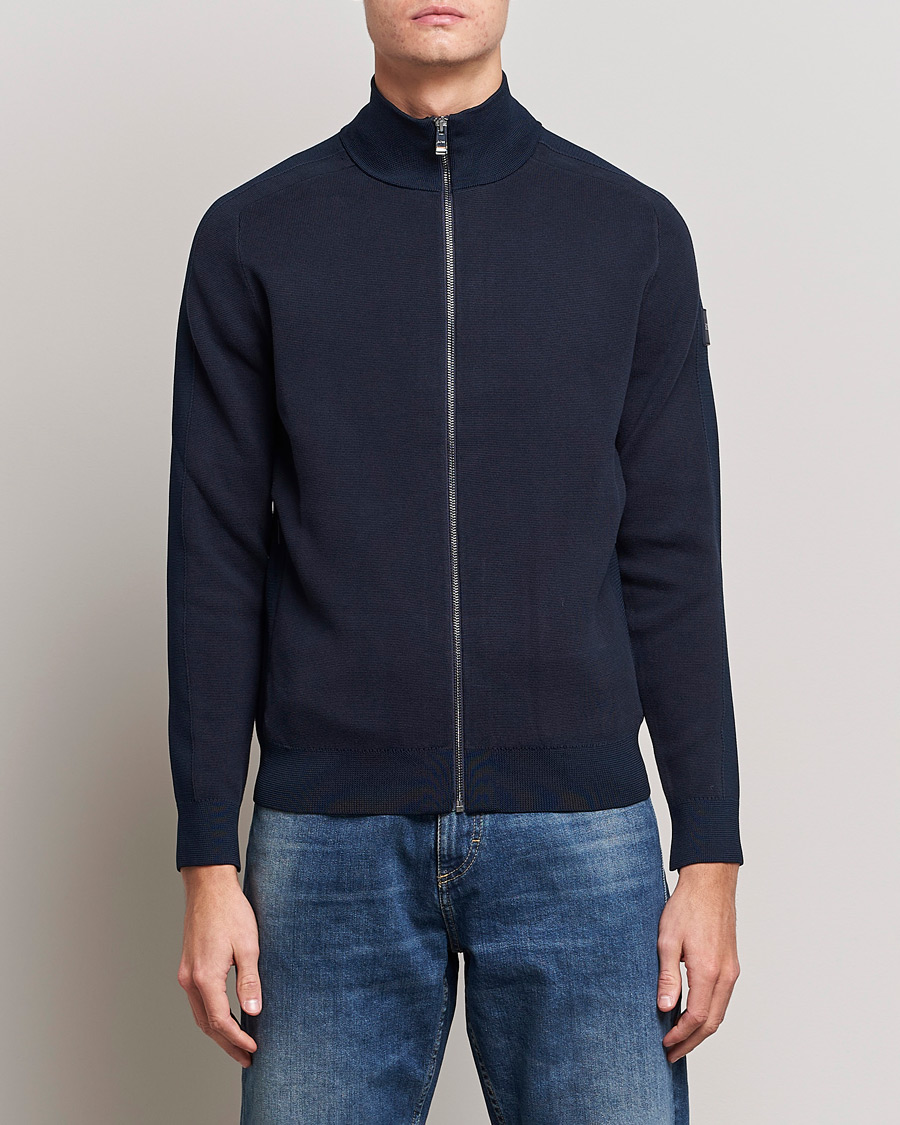 Herren | Pullover | BOSS BLACK | Fisio Knitted Full Zip Dark Blue