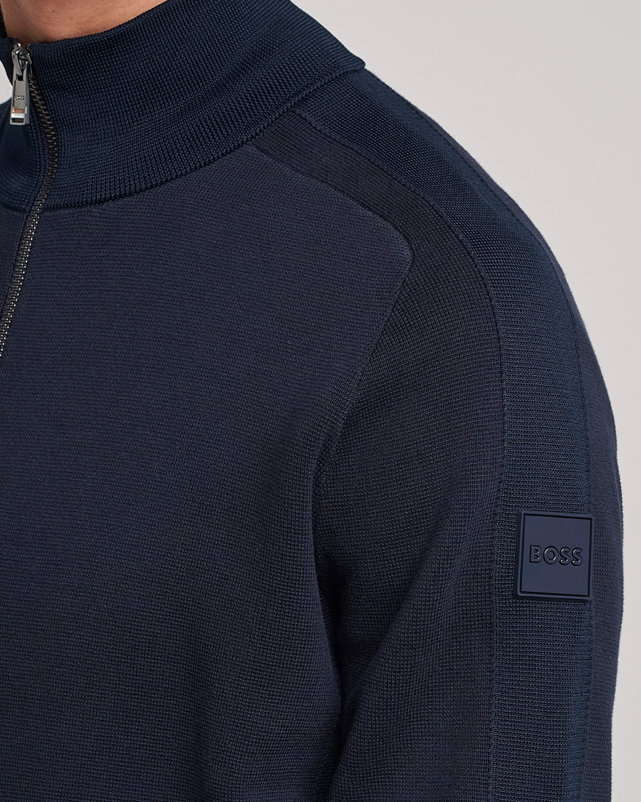 Herren | Pullover | BOSS BLACK | Fisio Knitted Full Zip Dark Blue