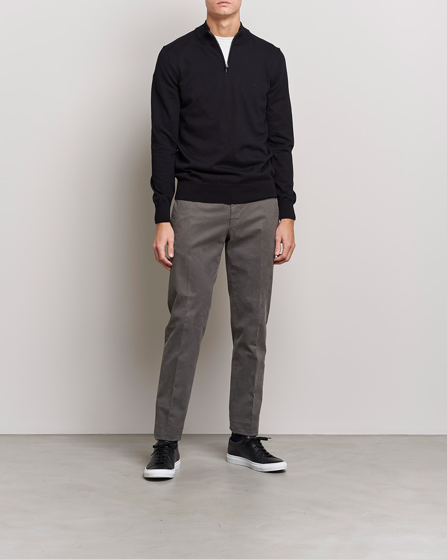 Herren | Pullover | BOSS BLACK | Padro Merino Knitted Half Zip Black