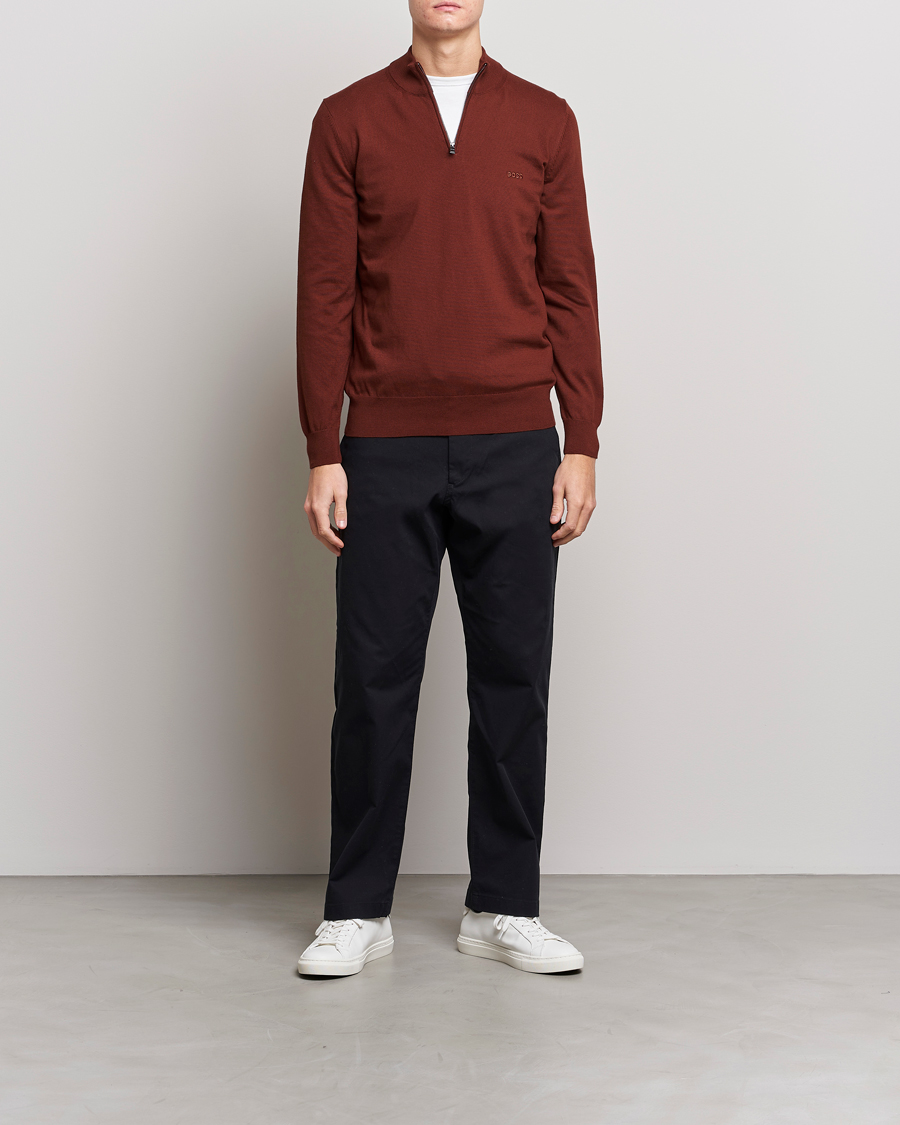 Herren | Pullover | BOSS BLACK | Padro Merino Knitted Half Zip Medium Brown