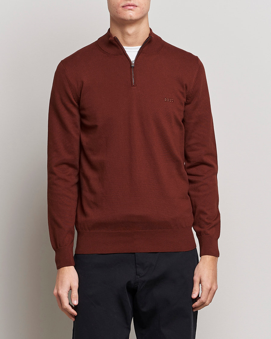 Herren | Half-zip | BOSS BLACK | Padro Merino Knitted Half Zip Medium Brown