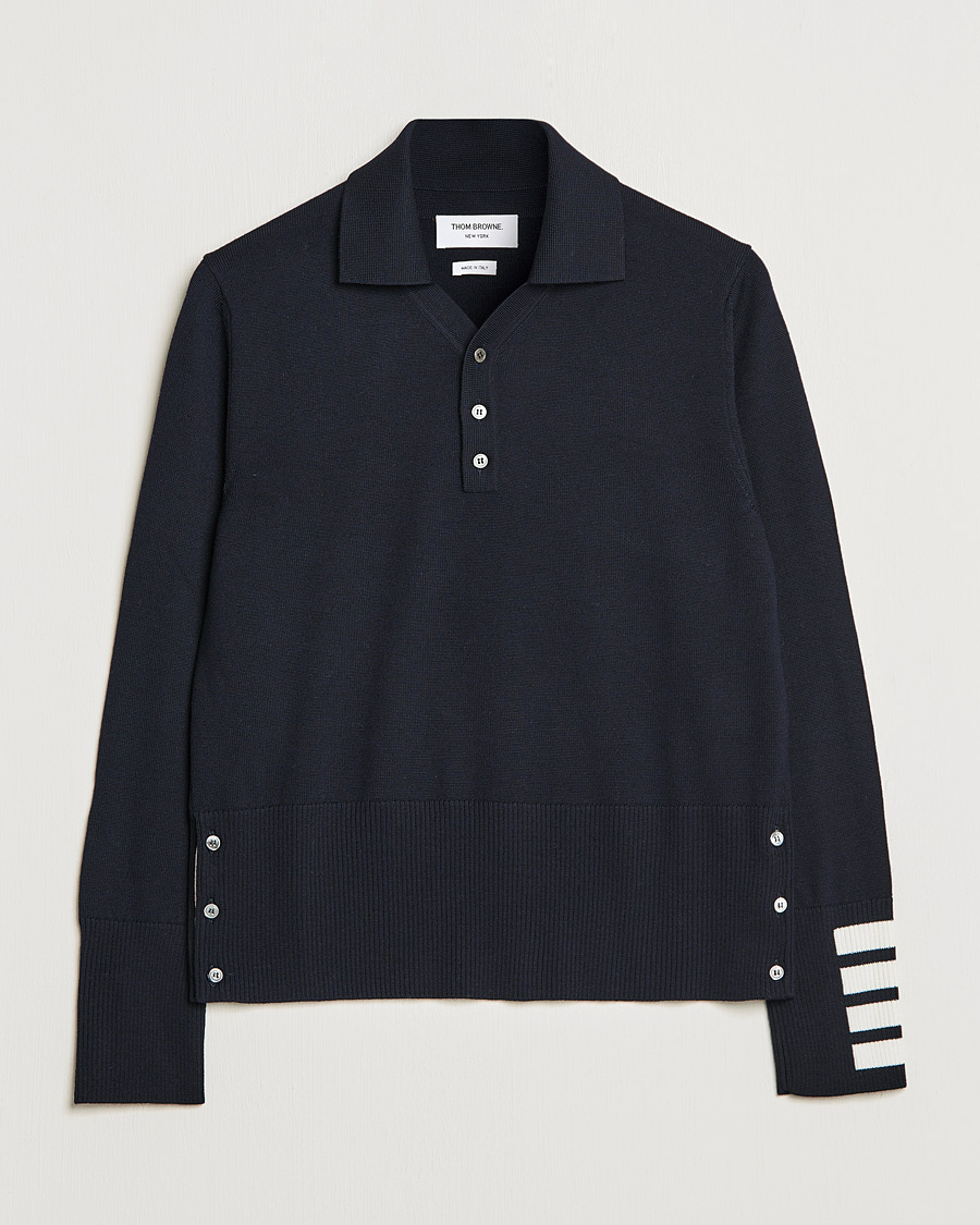 Herren | Pullover | Thom Browne | 4-Bar Merino Wool Knitted Polo Navy