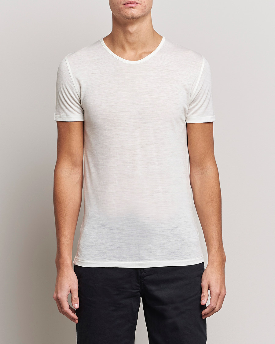 Herren | T-Shirts | Zimmerli of Switzerland | Wool/Silk Crew Neck T-Shirt Ecru
