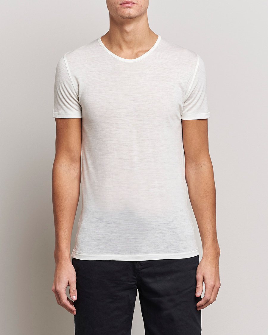 Men |  | Zimmerli of Switzerland | Wool/Silk Crew Neck T-Shirt Ecru