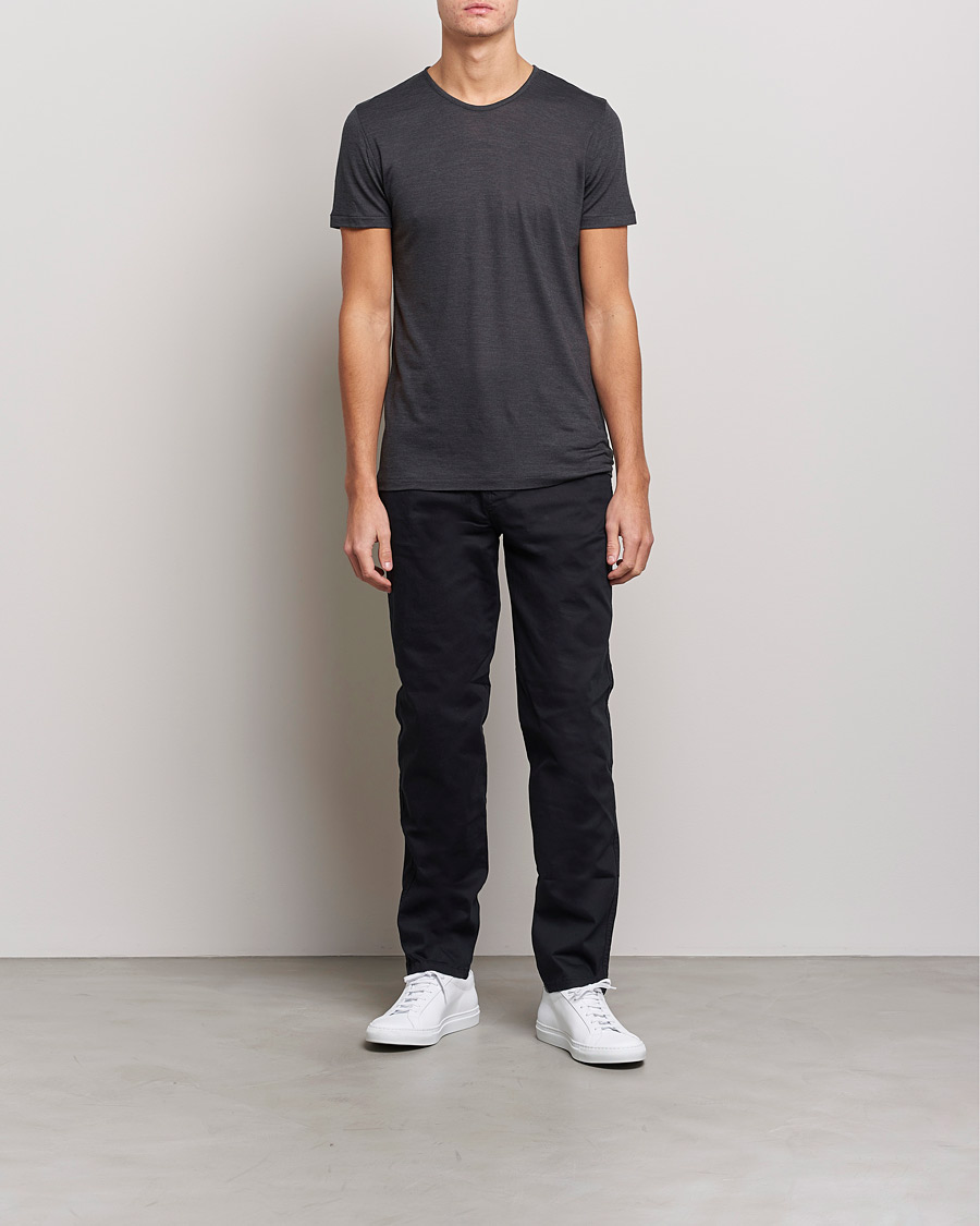 Herren | T-Shirts | Zimmerli of Switzerland | Wool/Silk Crew Neck T-Shirt Charcoal