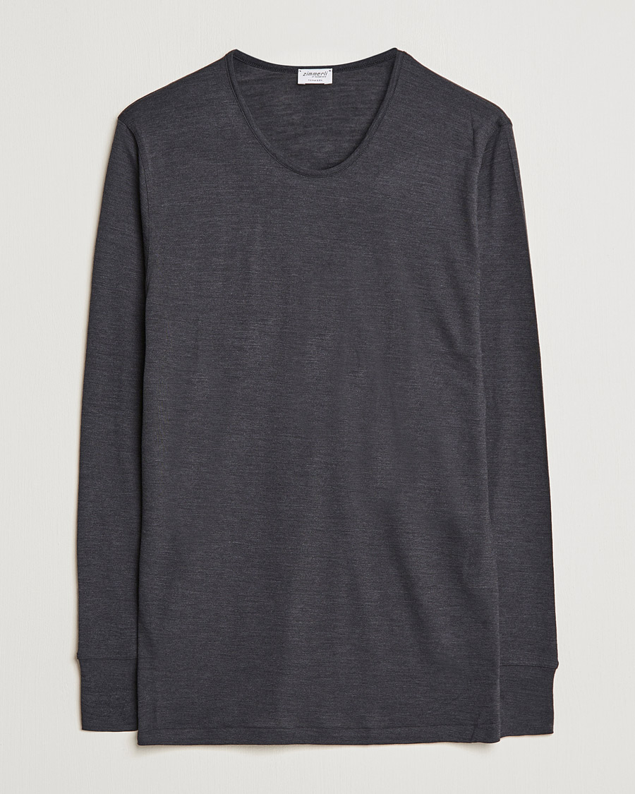 Herren | T-Shirts | Zimmerli of Switzerland | Wool/Silk Long Sleeve T-Shirt Charcoal