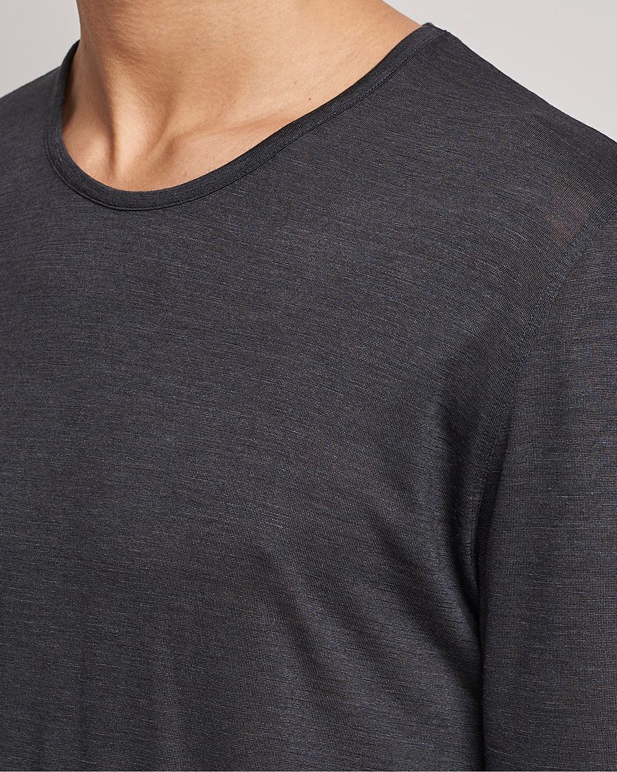 Herren | T-Shirts | Zimmerli of Switzerland | Wool/Silk Long Sleeve T-Shirt Charcoal