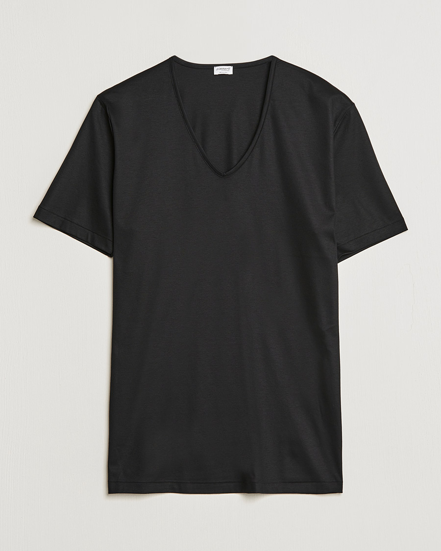 Herren | T-Shirts | Zimmerli of Switzerland | Sea Island Cotton V-Neck T-Shirt Black