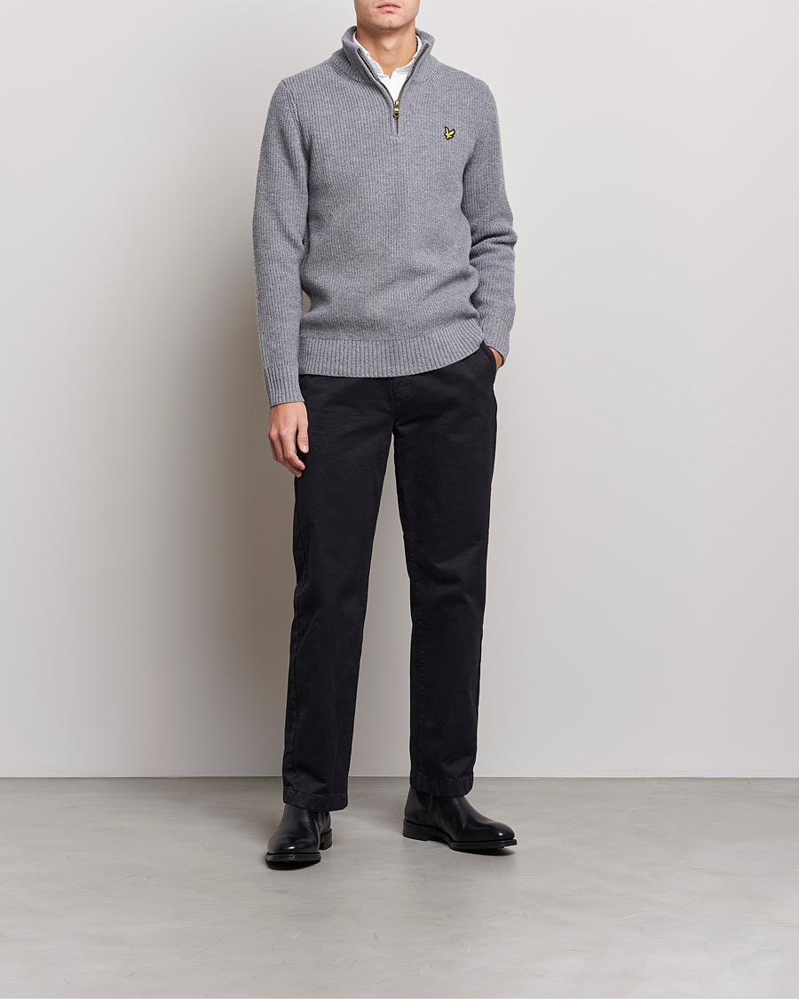 Herren | Pullover | Lyle & Scott | Ribbed Quarter Zip Sweater Grey Marl