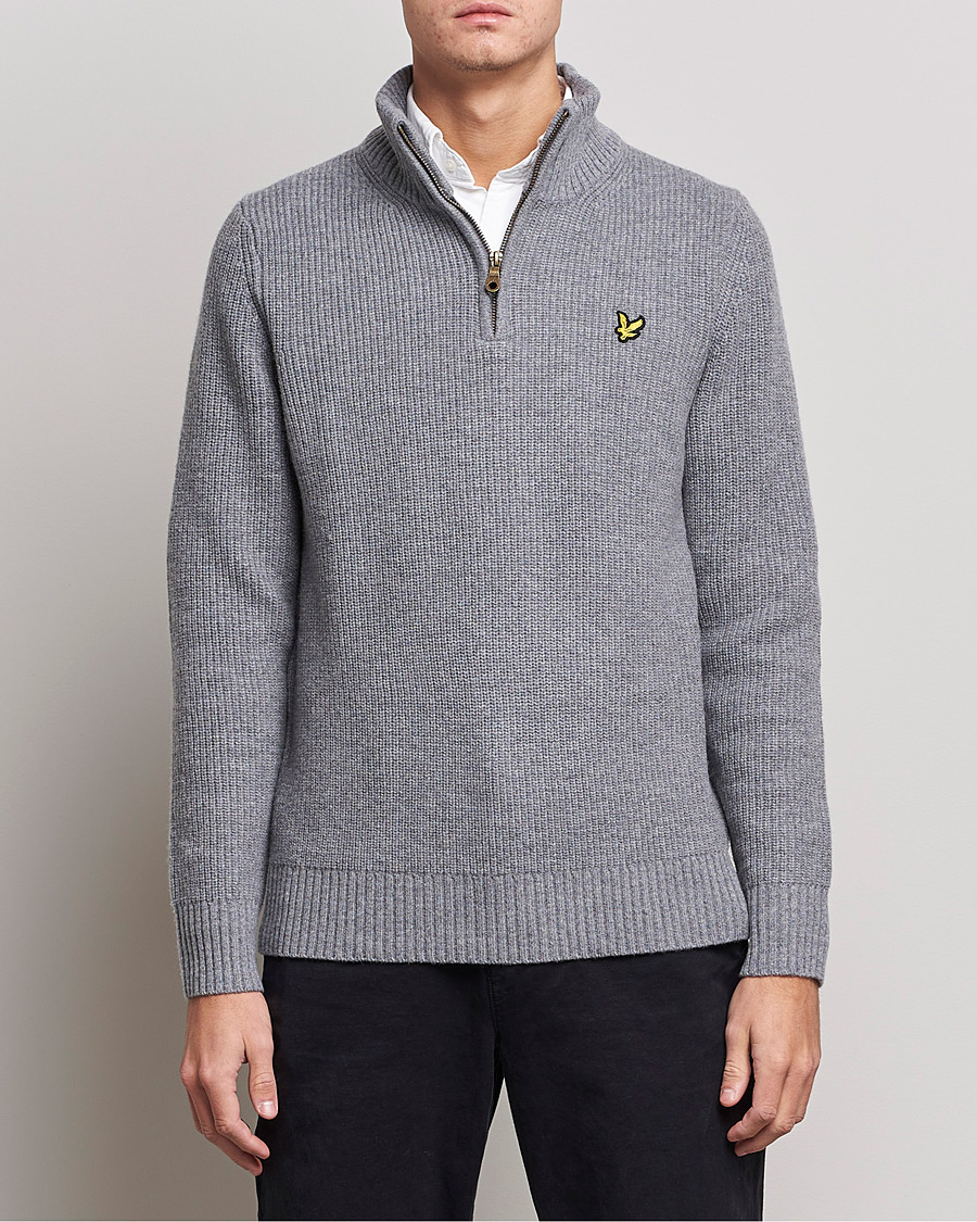 Herren | Pullover | Lyle & Scott | Ribbed Quarter Zip Sweater Grey Marl