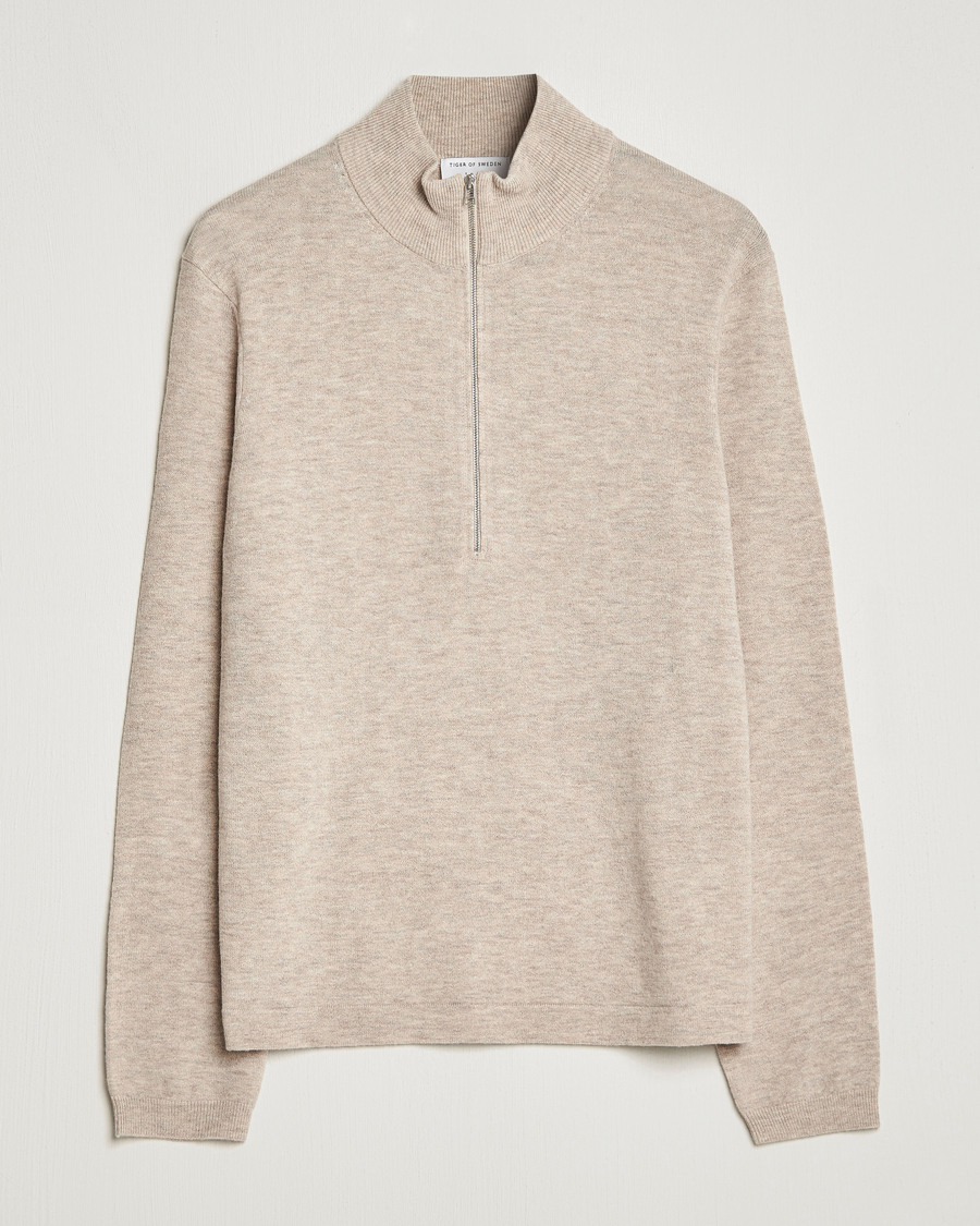 Herren | Pullover | Tiger of Sweden | Owain Merino Half Zip Sweater Dark White