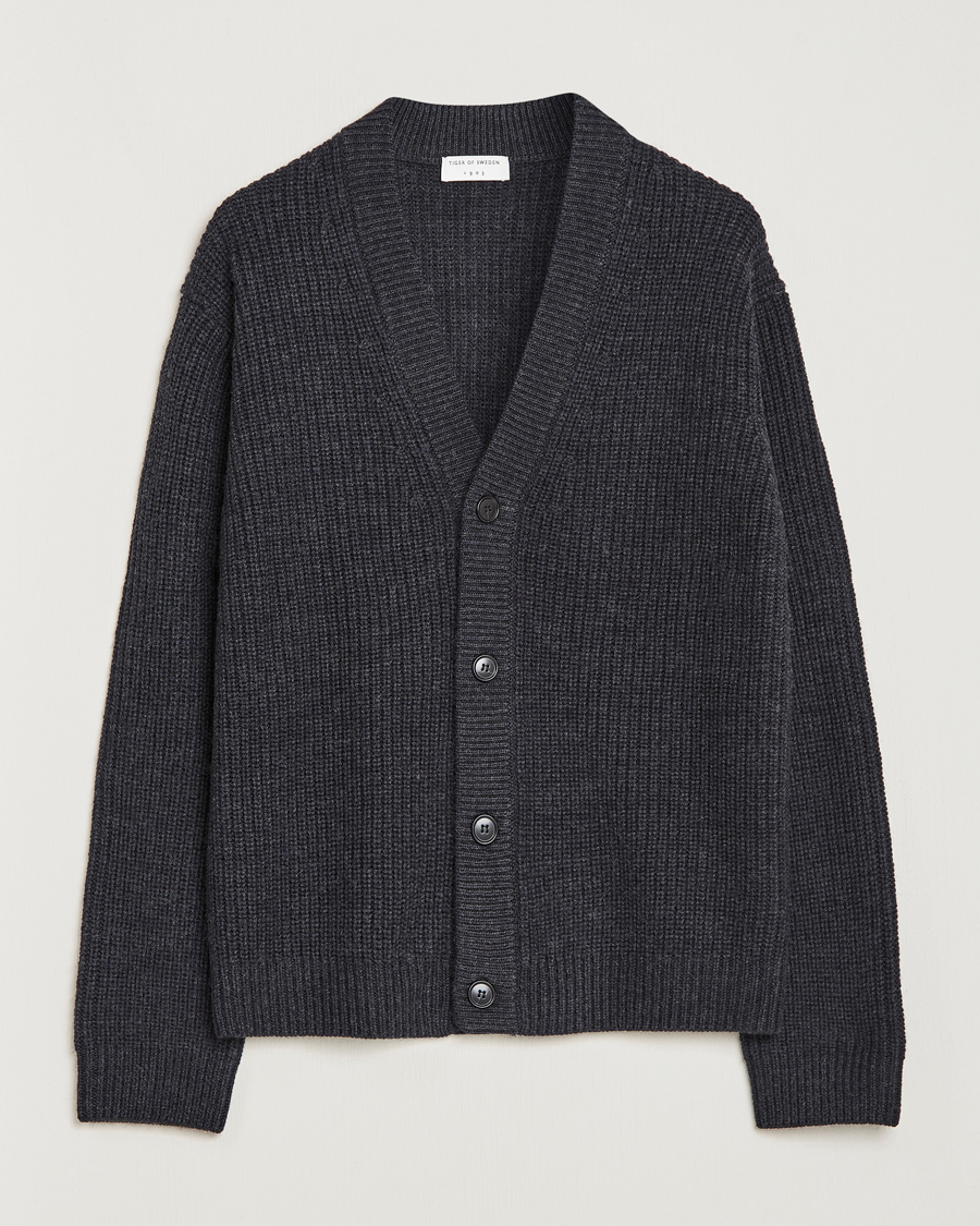 Herren | Pullover | Tiger of Sweden | Reiner Wool Cardigan Dark Grey Mel