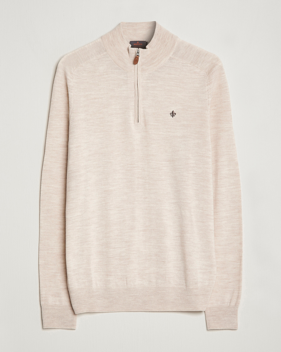 Herren | Pullover | Morris | John Merino Half Zip Ecru