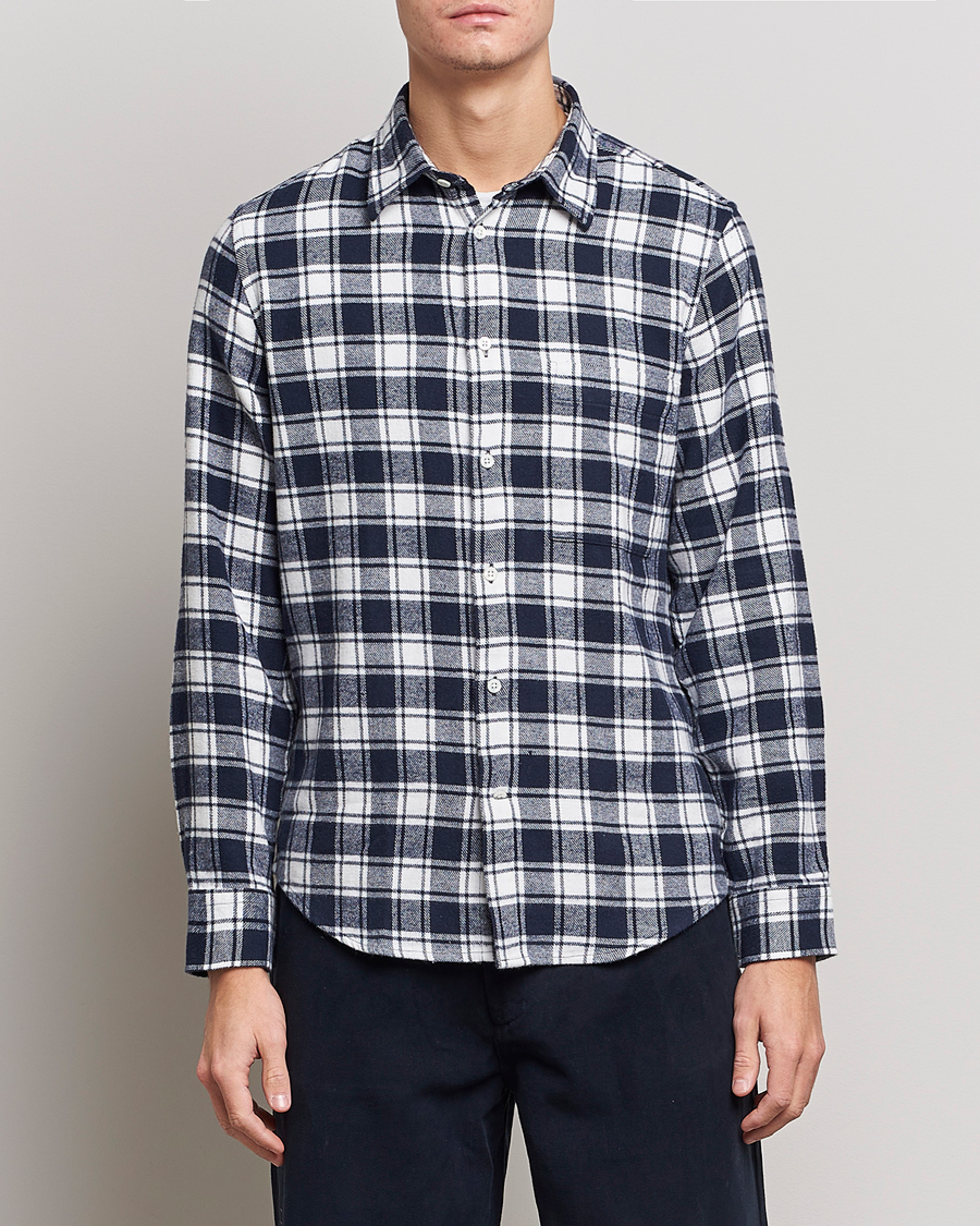 Herren |  | NN07 | Arne Brushed Cotton Checked Shirt Navy/White