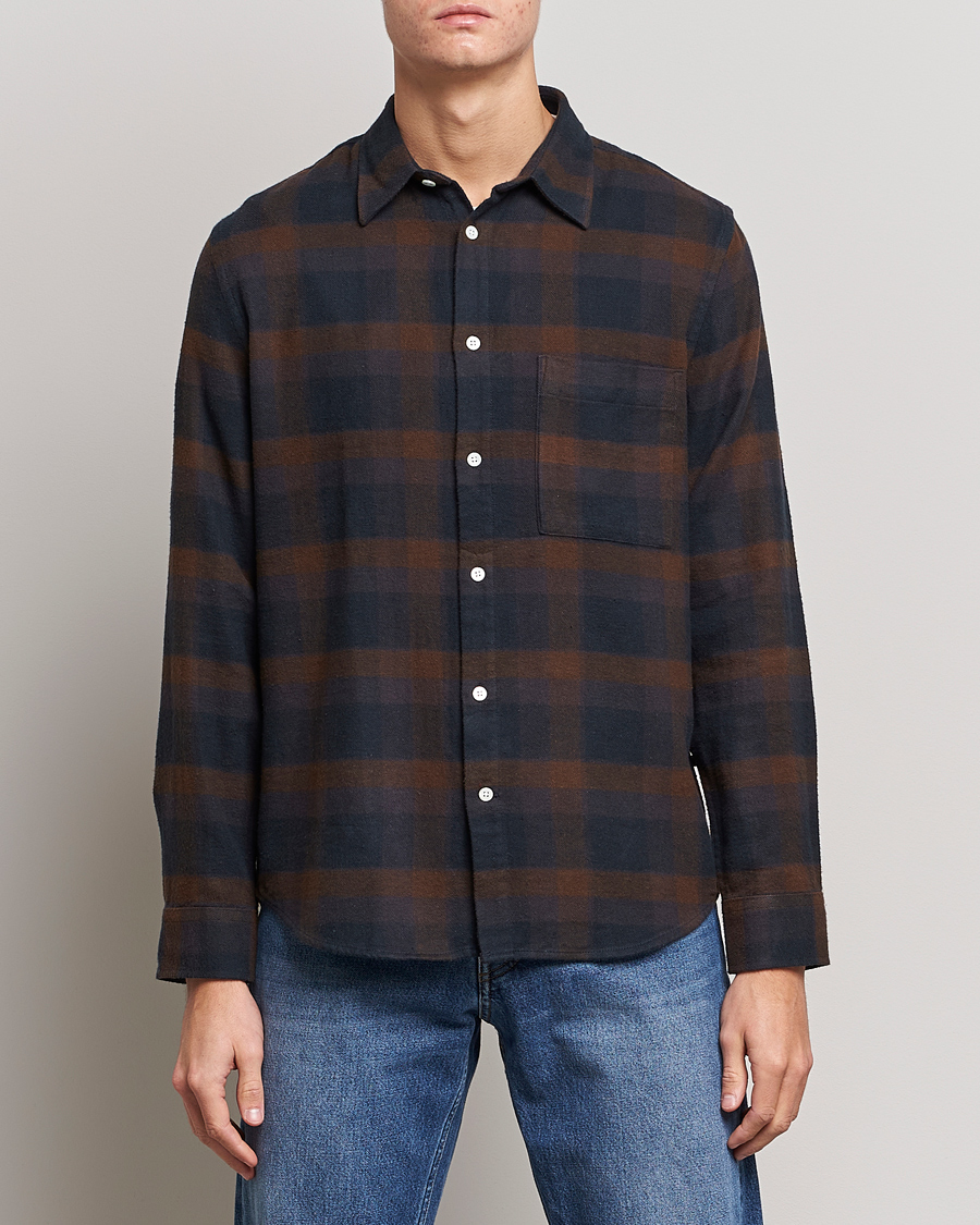 Herren | NN07 | NN07 | Arne Brushed Cotton Checked Shirt Brown/Navy