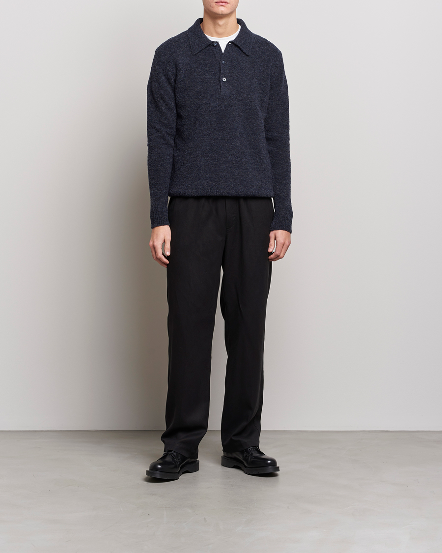 Herren | Pullover | NN07 | Alfie Boiled Wool Knitted Polo Blue Melange