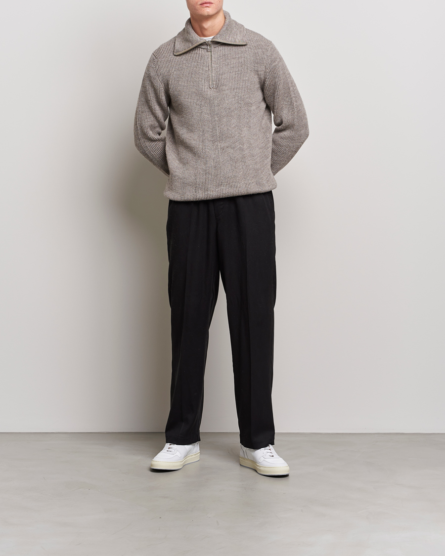 Herren | Pullover | NN07 | Holger Knitted Ribbed Half Zip Nature Melange