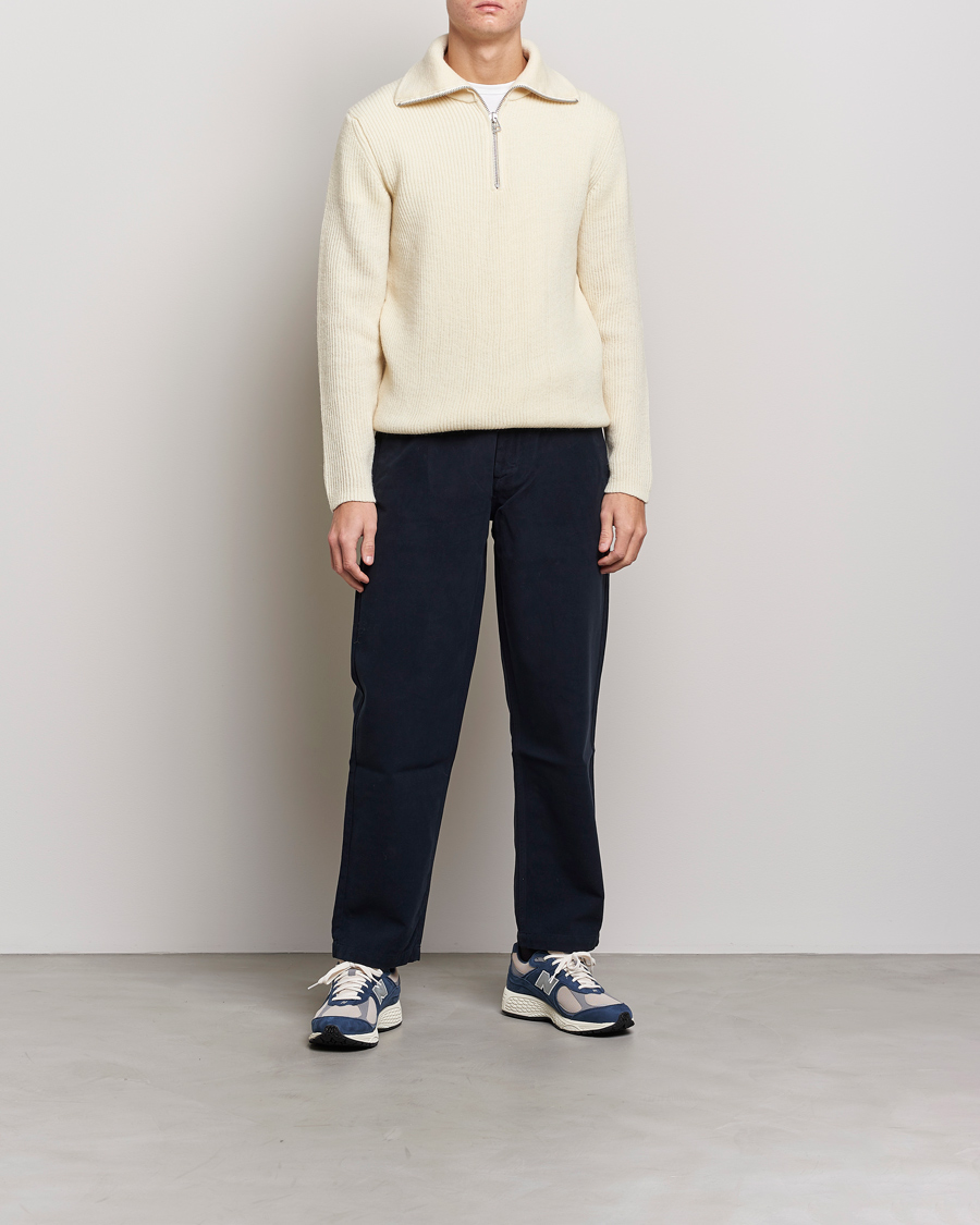 Herren | Pullover | NN07 | Holger Knitted Ribbed Half Zip Ecur