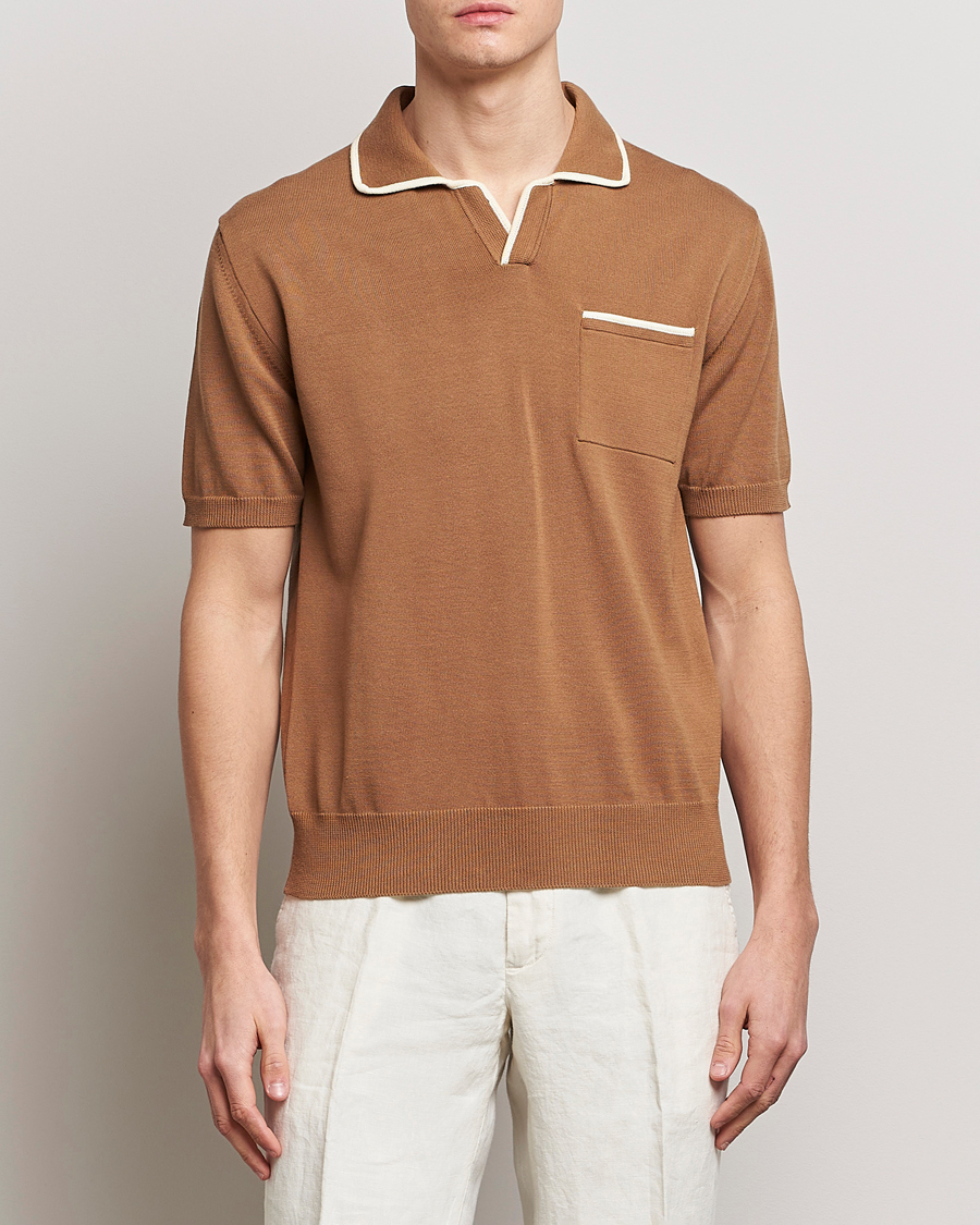 Men | Short Sleeve Polo Shirts | Altea | Short Sleeve Riviera Polo Tobacco