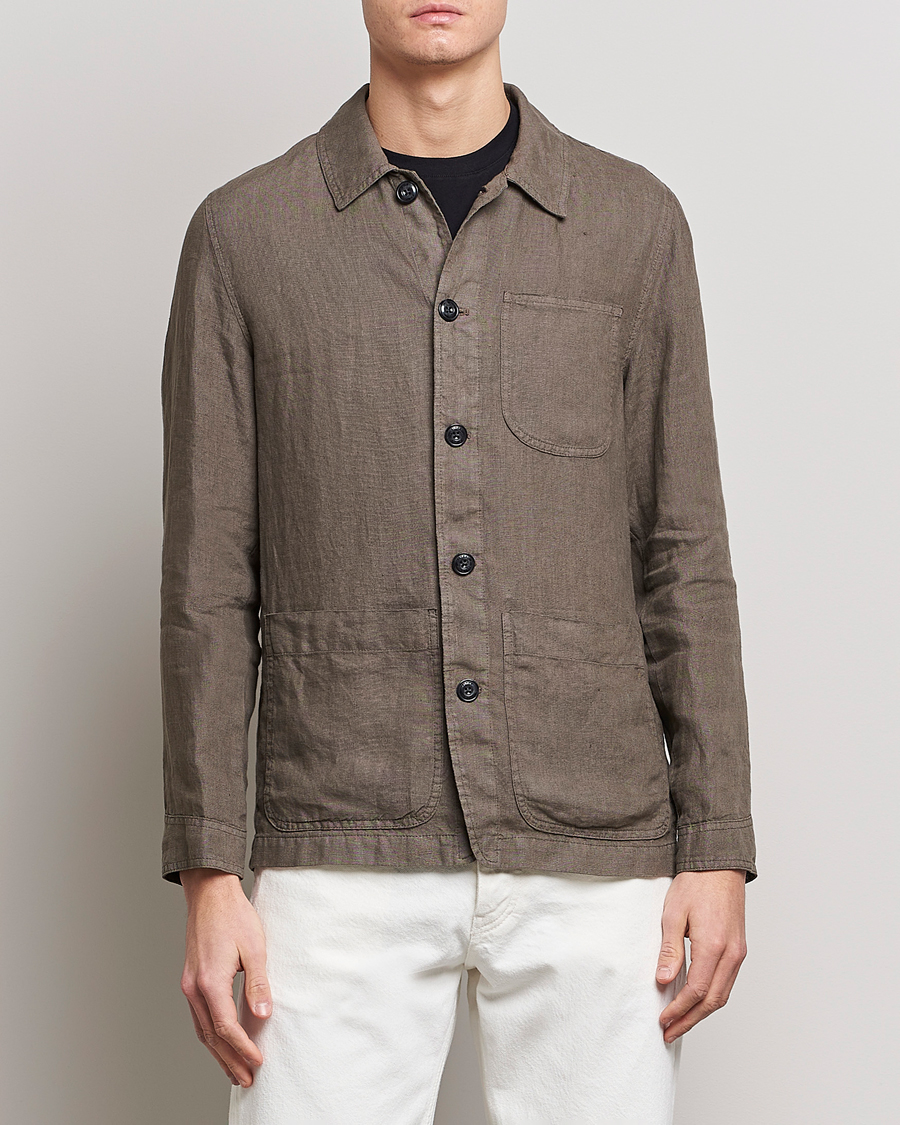 Herren | Overshirts | Altea | Linen Shirt Jacket Olive