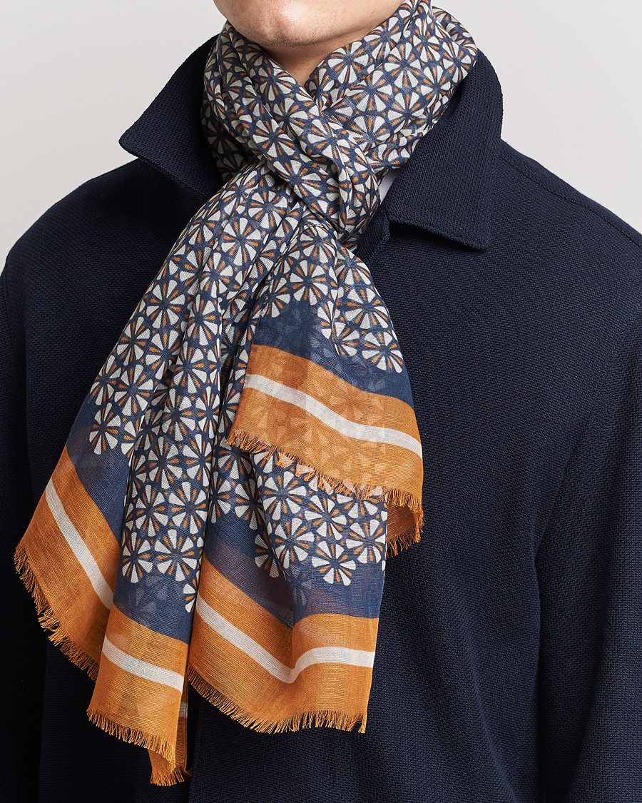 Herren | | Altea | Printed Linen Scarf Navy/Orange